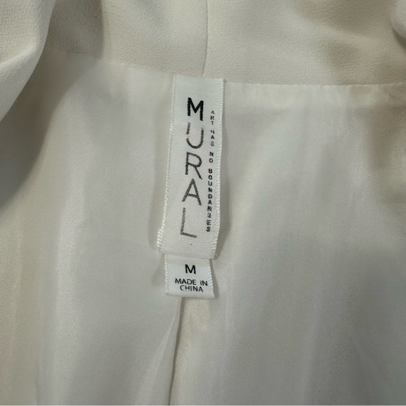 Mural Curve Open Front Shawl Collar Elegant Ivory Blazer - Picture 7 of 12